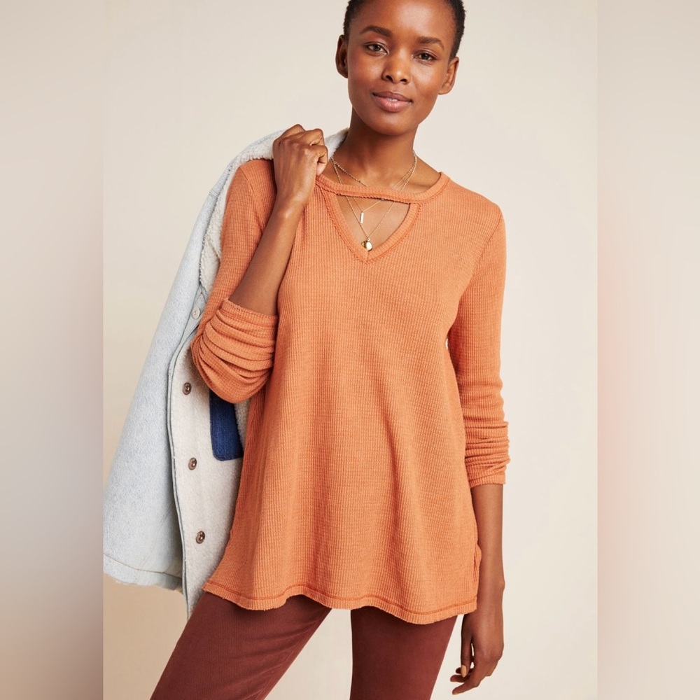 ANTHROPOLOGIE T. La Nadia Cut-Out Waffle Tunic - Picture 2 of 12